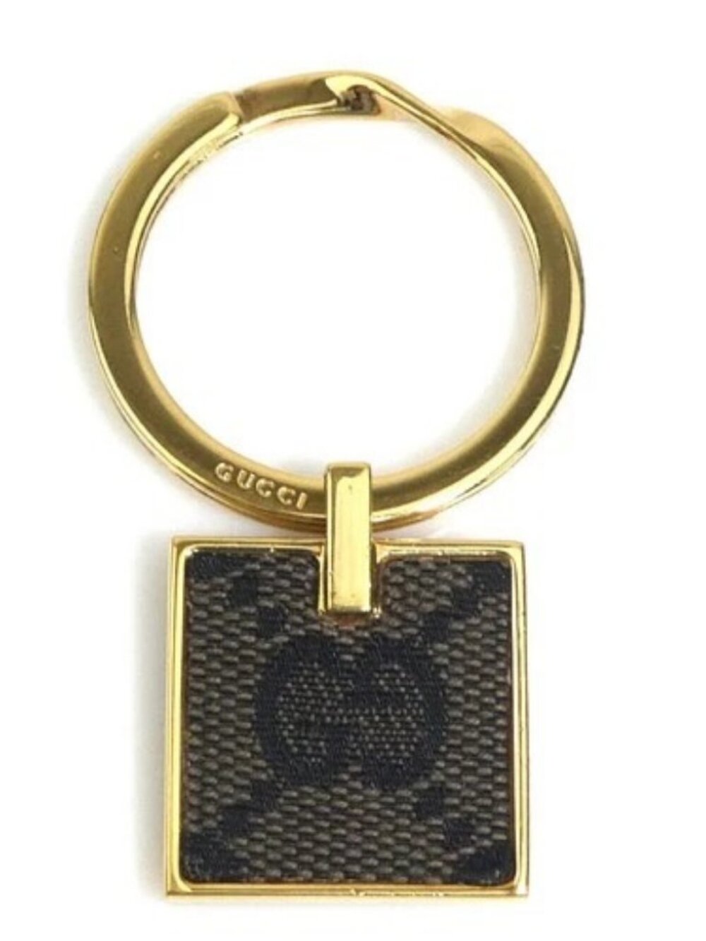 Auth GUCCI Key Ring Holder Gold Metal/GG Canvas - h32198a